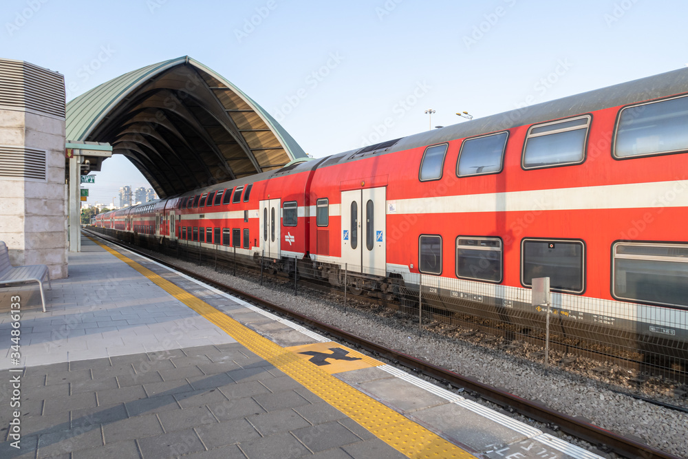 A train stands at Tel Aviv University Station on the Israeli Railway in Tel Aviv A train stands at Tel Aviv University Station on the Israeli Railway in Tel Aviv