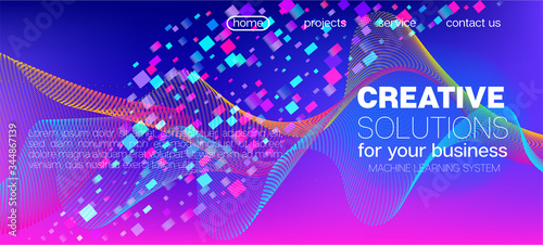 Flying Particles Distressed Purple Vector. Big Data Neon Background. 