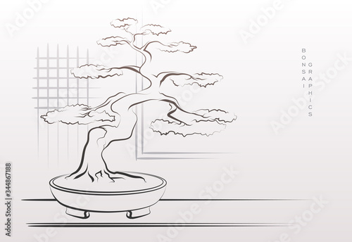 Stylized bonsai tree in vector.