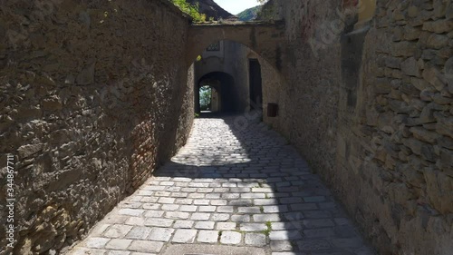Traunergassl in Duerstein, a Medieval, Old Passageway with Cobblestones in the Wachau Valley, Austria