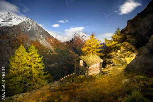 Shelter of tourists climbers in the Alps.