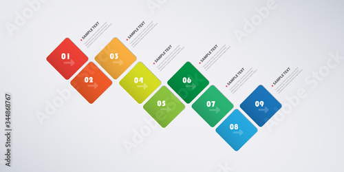 Colorful Modern Style Infographics Design - Set of Minimalist Numbered Geometric Shapes, Round Squares