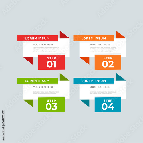 Modern and creative Business Infographic Design template with four elements and shapes. Can be used for process, presentation, interface, education, diagram, workflow layout, info graph, web design.