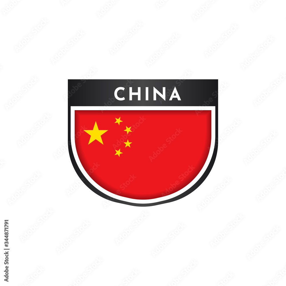 Flag of china with label Flag of china with label