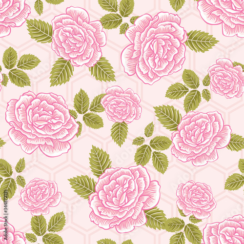 Pretty Pink Spring Roses Vector Seamless Pattern