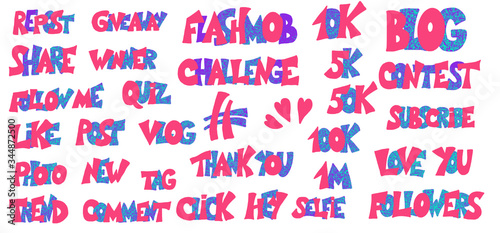 Social media networks quotes set. Vector text.