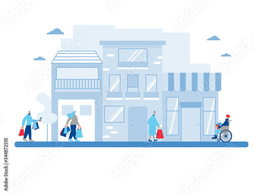 Online shop. Smm concept. Vector sale scene.