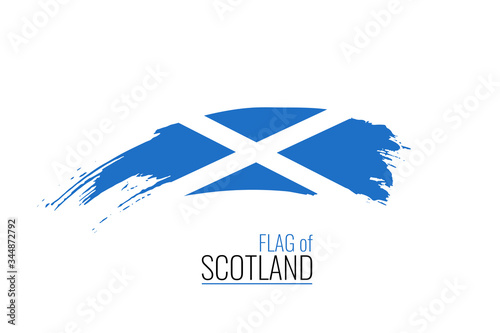 Watercolor painting Scotland national flag. Grunge brush stroke scottish Independence day blue flag with nation symbol - Saint Andrew's Cross. Vector abstract illustration