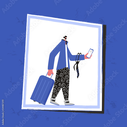 Bleisure concept. Work life balance. Vector person