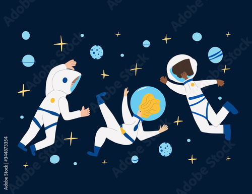 Astronaut in open space Man floating in universe