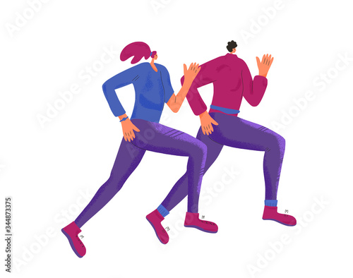 Running girl. Vector flat jogging person design.