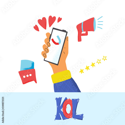 Human hand holding a phone. Vector design.
