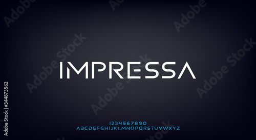Impressa, an Abstract technology science alphabet font. modern minimalist typography vector illustration design	
