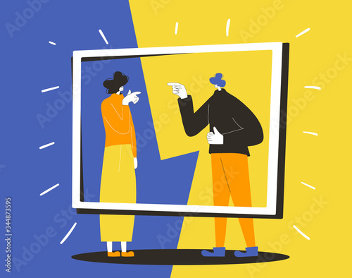 Conflict. Adult man vs woman vector concept.