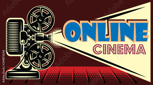Vector color online cinema advertising template on black background
