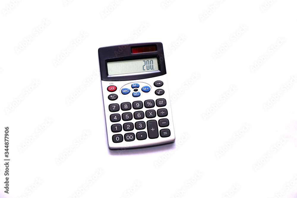 two hundered on Electronic calculator on White background. two hundered on Electronic calculator on White background.