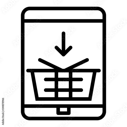 Vector is taplet phone shop outline icon with basket market buy on white background.