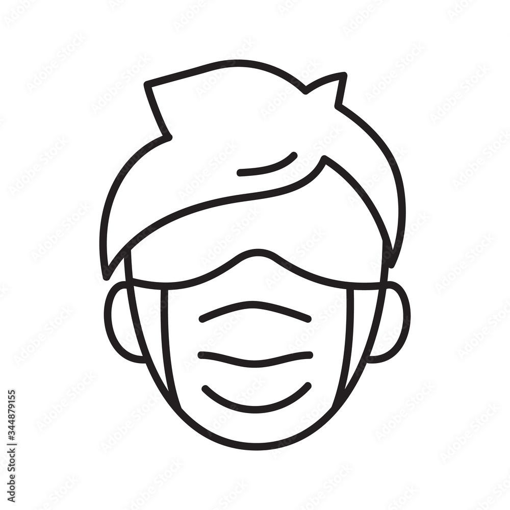 Man face with mask icon vector in trendy flat style isolated on white background. illustration for medical banner, poster and web design. Coronavirus bacteria covid-19 concept Man face with mask icon vector in trendy flat style isolated on white background. illustration for medical banner, poster and web design. Coronavirus bacteria covid-19 concept