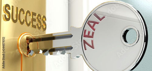 Foto Zeal and success - pictured as word Zeal on a key, to symbolize that Zeal helps