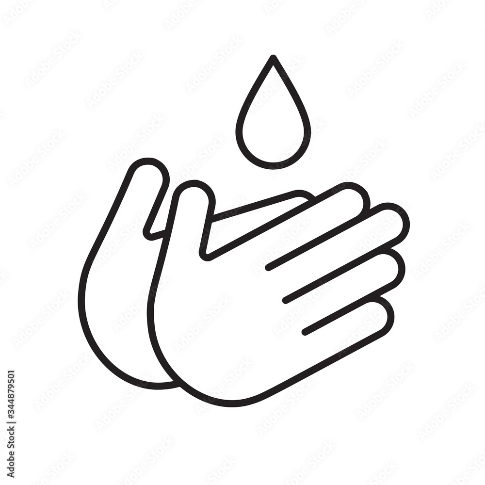 Hand and water drop line icon vector. Outline sign, linear style pictogram isolated on white. Symbol, logo illustration Coronavirus bacteria covid-19 concept Hand and water drop line icon vector. Outline sign, linear style pictogram isolated on white. Symbol, logo illustration Coronavirus bacteria covid-19 concept