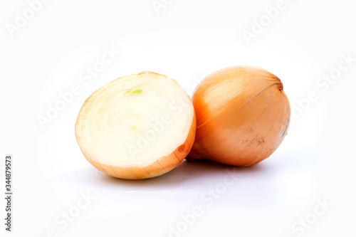 Onion cut and slice and whole herb isolated on white background