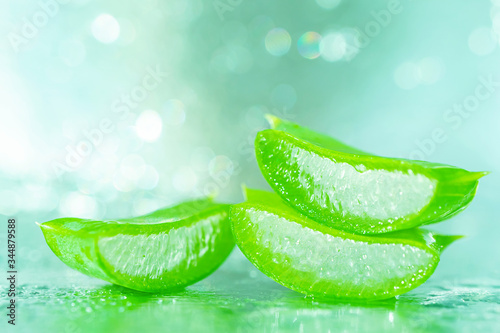 Wallpaper Mural Aloe vera gel in a green leaf close-up on a light background. Skincare, healthcare concept. Aloe fresh juice macro shot. Alternative medicine, moisturizing cosmetics. Torontodigital.ca