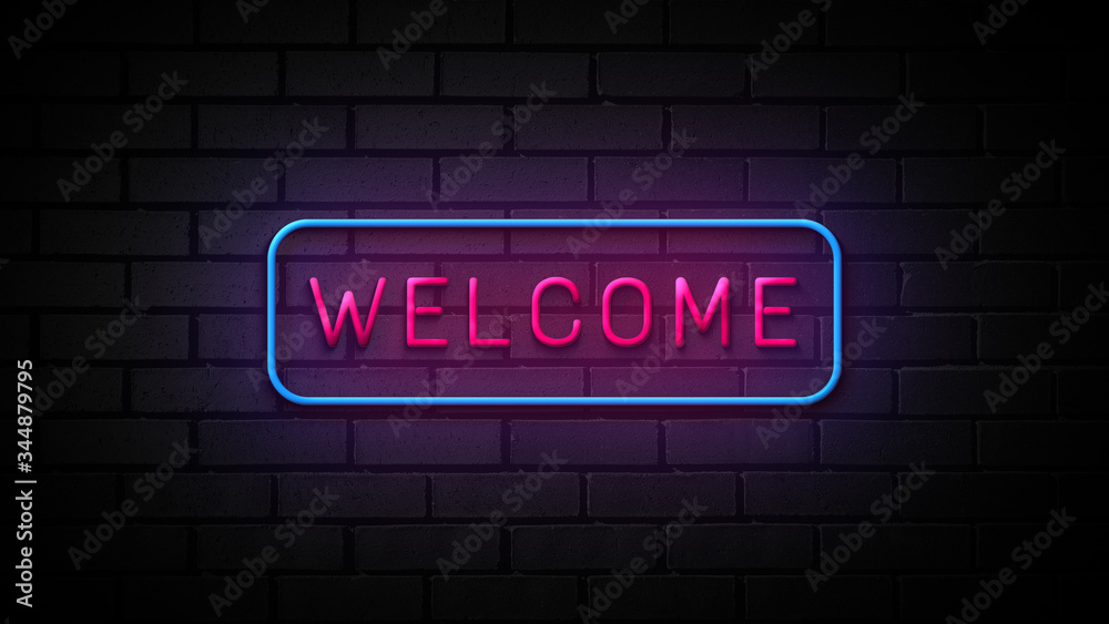 Obraz premium Welcome neon sign on brick wall background