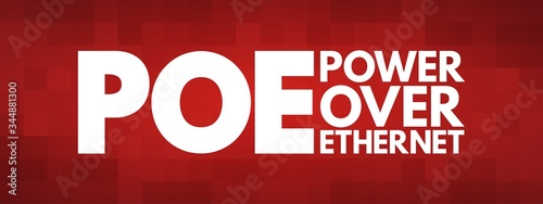 PoE - Power Over Ethernet acronym, technology concept background
