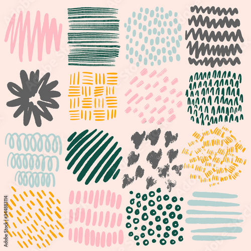 Big set of vector soft color hand drawn patterns and textures for print, collage, wallpaper, home decoration, spring summer fabric and textile, invitation, background, paper, artwork