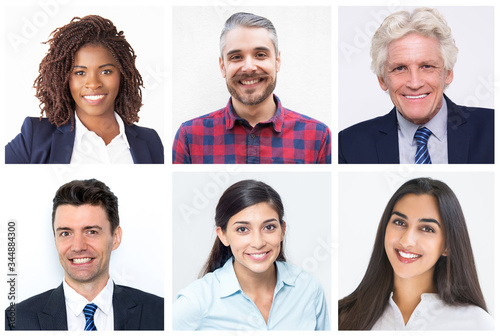 Positive successful diverse businesspeople corporate portrait set. Smiling men and women of different ages and races multiple shot collage. Business people and job concept