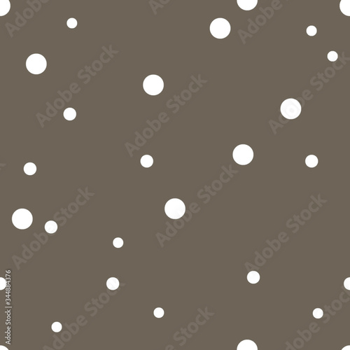 Dotted seamless pattern. White Polka Dot on beige gray background Background. Vector illustration. Monochrome minimalist graphic design. Wallpaper, furniture fabric, textile