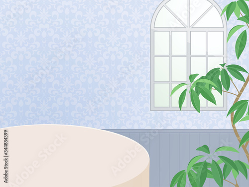 お洒落なカフェの背景イラスト_青