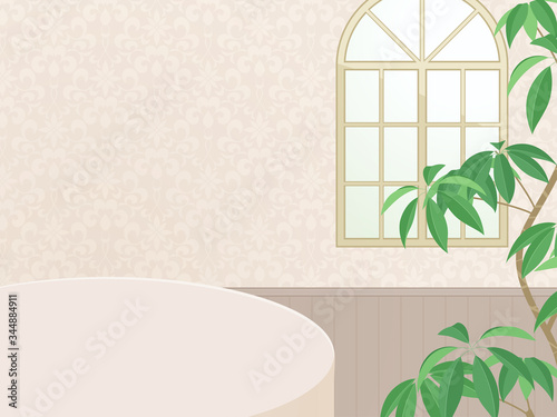 お洒落なカフェの背景イラスト_ベージュ