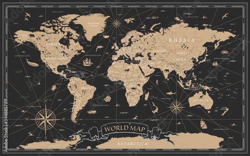 World Map Vintage Black Golden Detailed - Vector © Porcupen