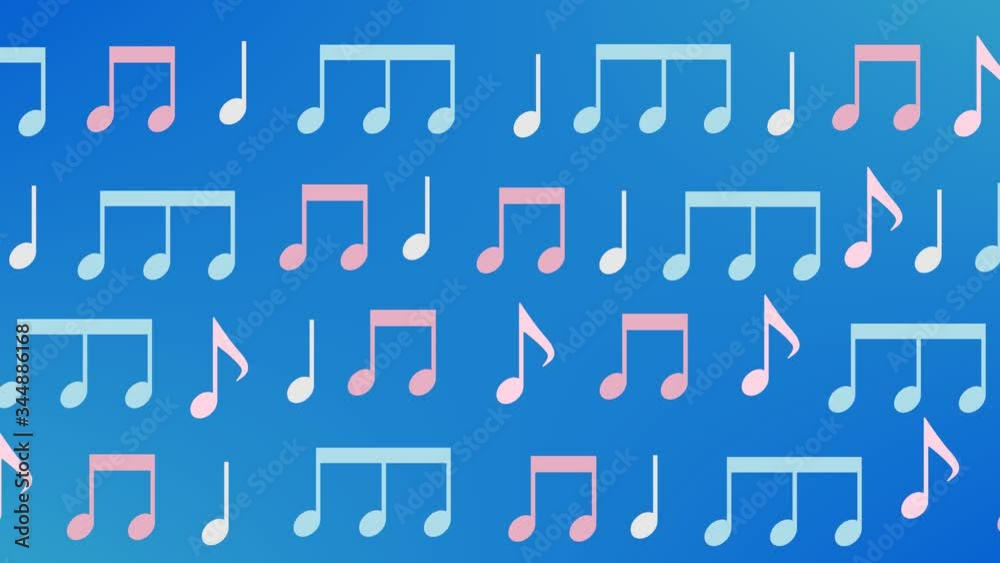 joyful musical notes shaking in rhythm on a blue background - animation