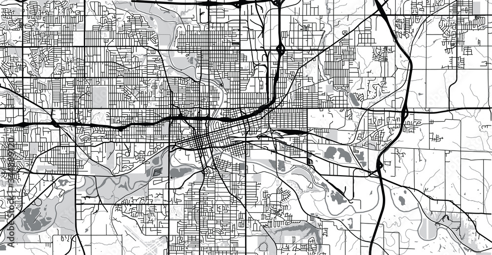 Urban vector city map of Des Moines, USA. Iowa state capital