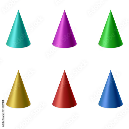 Party hat set isolated on a white background. Birthday hat set. Vector fun decoration. Colorful surprise costume