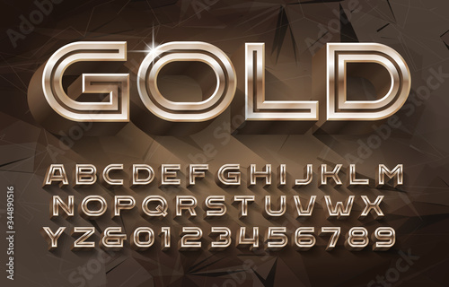 Gold alphabet font. 3d golden letters and numbers. Abstract background. Stock vector typescript for your typography design.