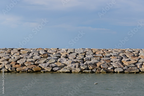 Large stones Was prepared in place of the sandy beach for the wave walls