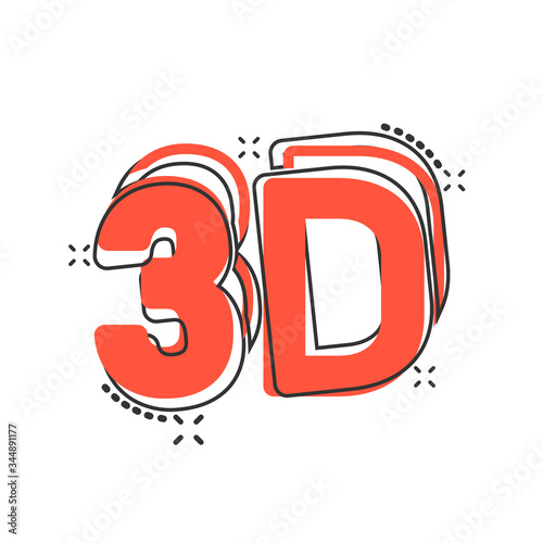 3d text icon in comic style. Word cartoon vector illustration on white isolated background. Stereoscopic technology splash effect business concept.