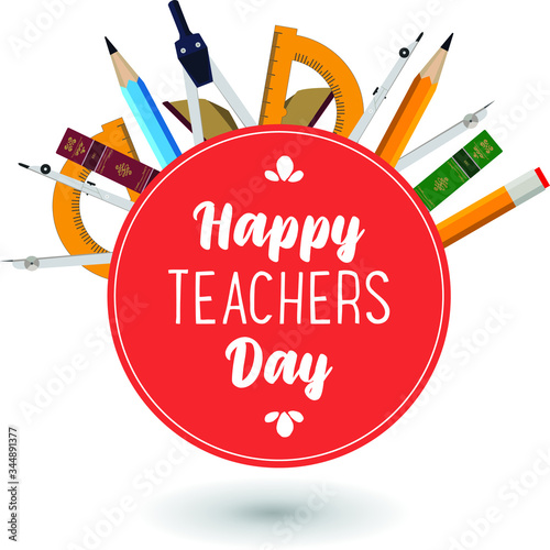 Happy teacher's day vector design. Used must have teacher equipments to create a happy teacher's day illustration.