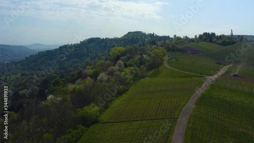 Aerial view of the citys Remshalden and Grunbach in Germany on a sunny spring day during the coronavirus lockdown. photo