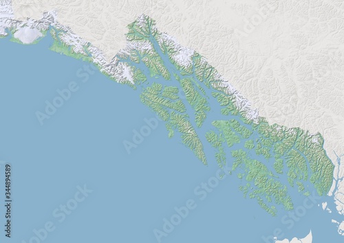 Obraz na płótnie High resolution topographic map of Alaska panhandle with land cover, rivers and shaded relief in 1:1