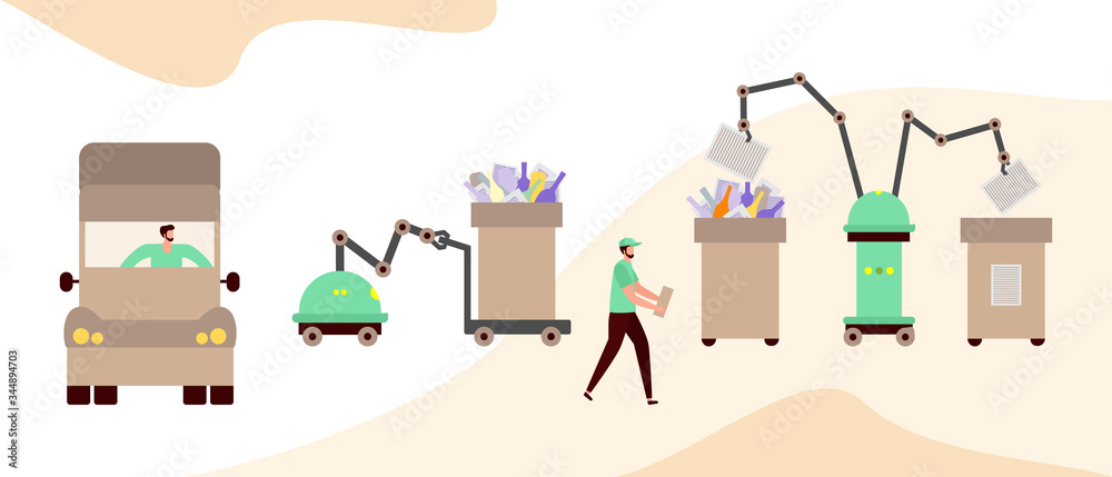 Vector People Robot Sorting Waste Recycling Eco Vector People Robot Sorting Waste Recycling Eco