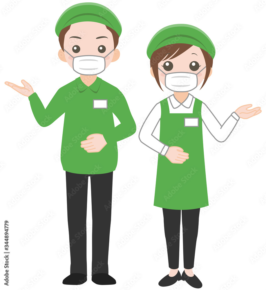 マスクをつけたスーパーマーケットの店員 