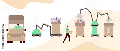 Vector People Robot Sorting Waste Recycling Eco