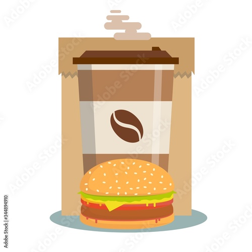 Fast Food - Take Away Handle Lunch Bags. Vector flat design illustration.