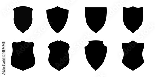 Set of police badge shape, vector military shield silhouettes, security, football patches, illustration shield shape protection, black security and football badge vector icon