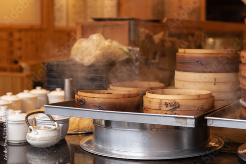 Xiaolongbao chinese steamed bun are cooked in Jiufen.