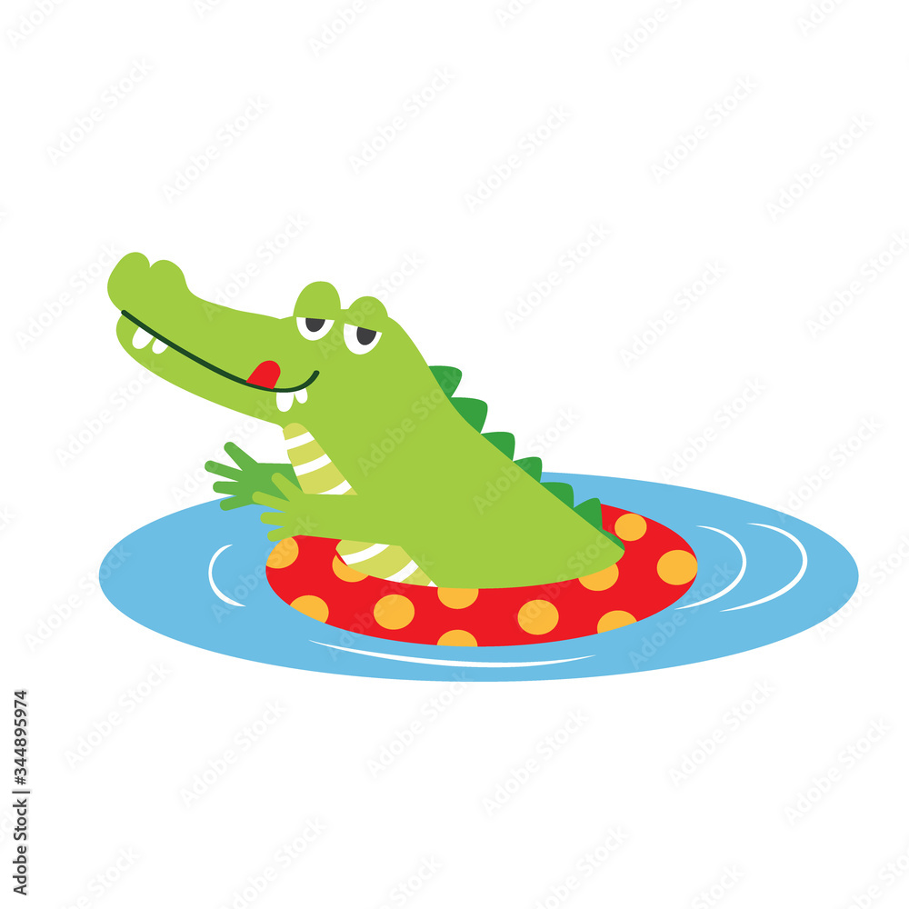 Fototapeta premium Cute a crocodile is swimming using a buoy